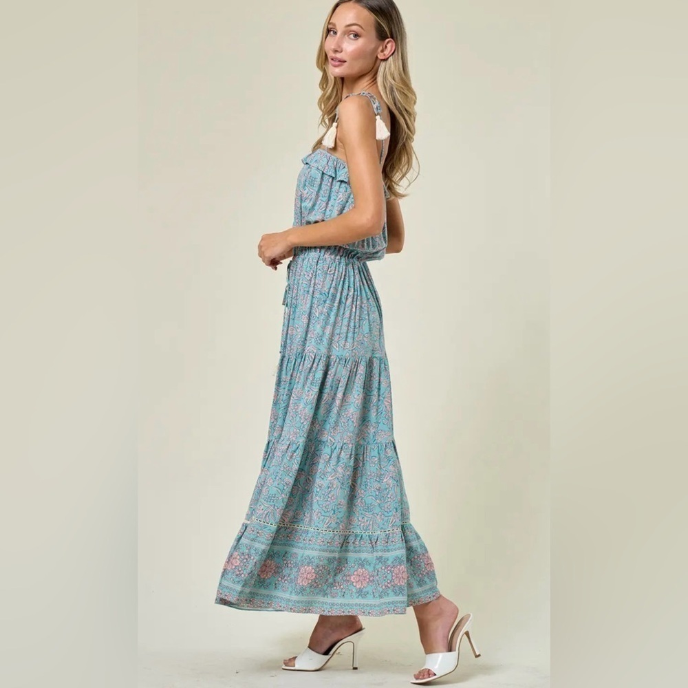 Cassia Boho Border Print Maxi Dress Size Small - Picture 2 of 9